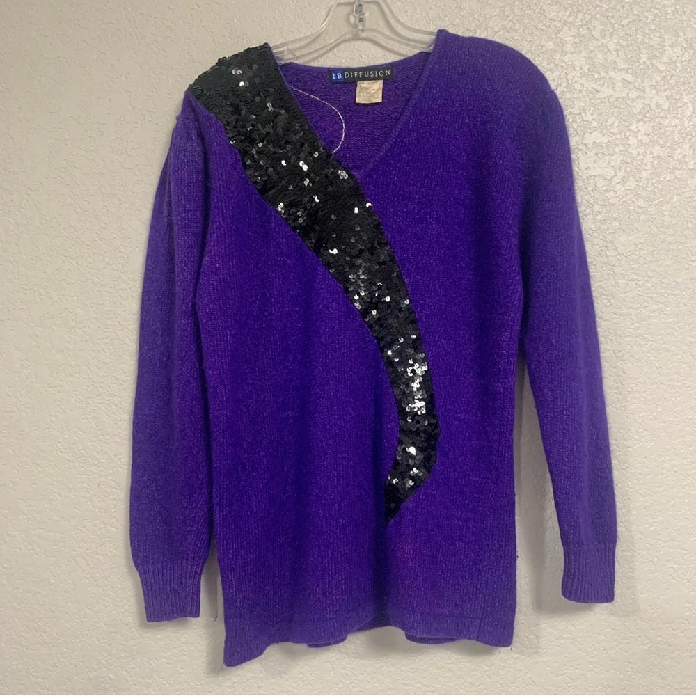 Diffusion Women's Vibrant Purple Sweater with Black Sequin Accent